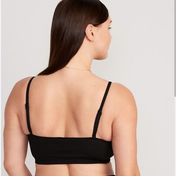 Black Convertible Textured Bandeau Bikini Swim Top Size M - Picture 2 of 9